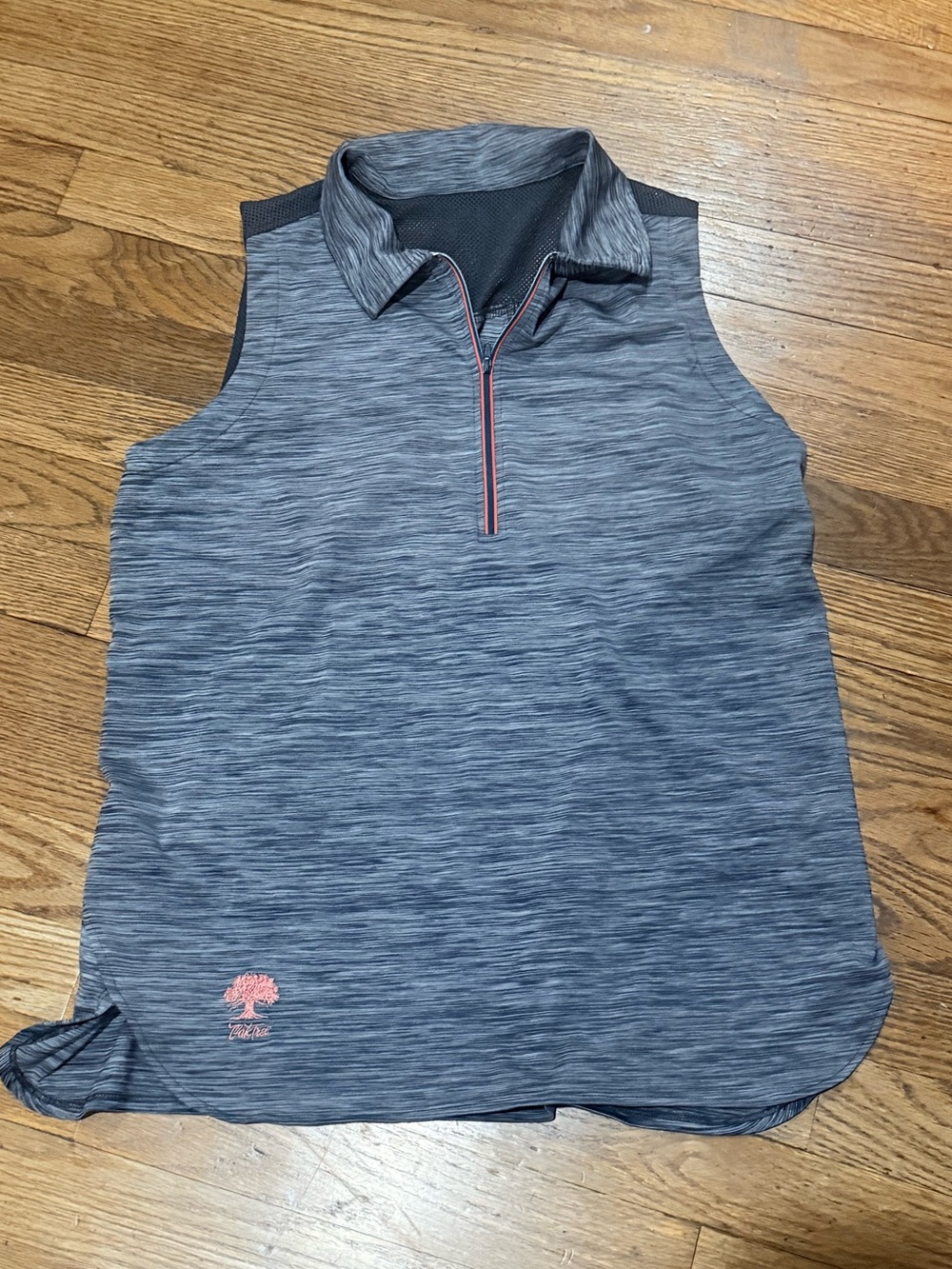 Lija Heathered Gray Sleeveless Athletic Polo with Logo Tag